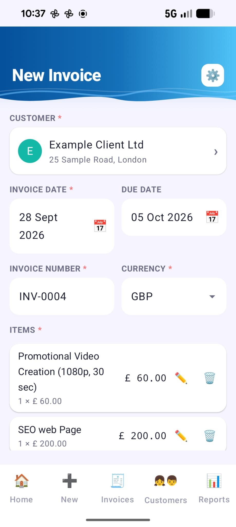 Creating an invoice
