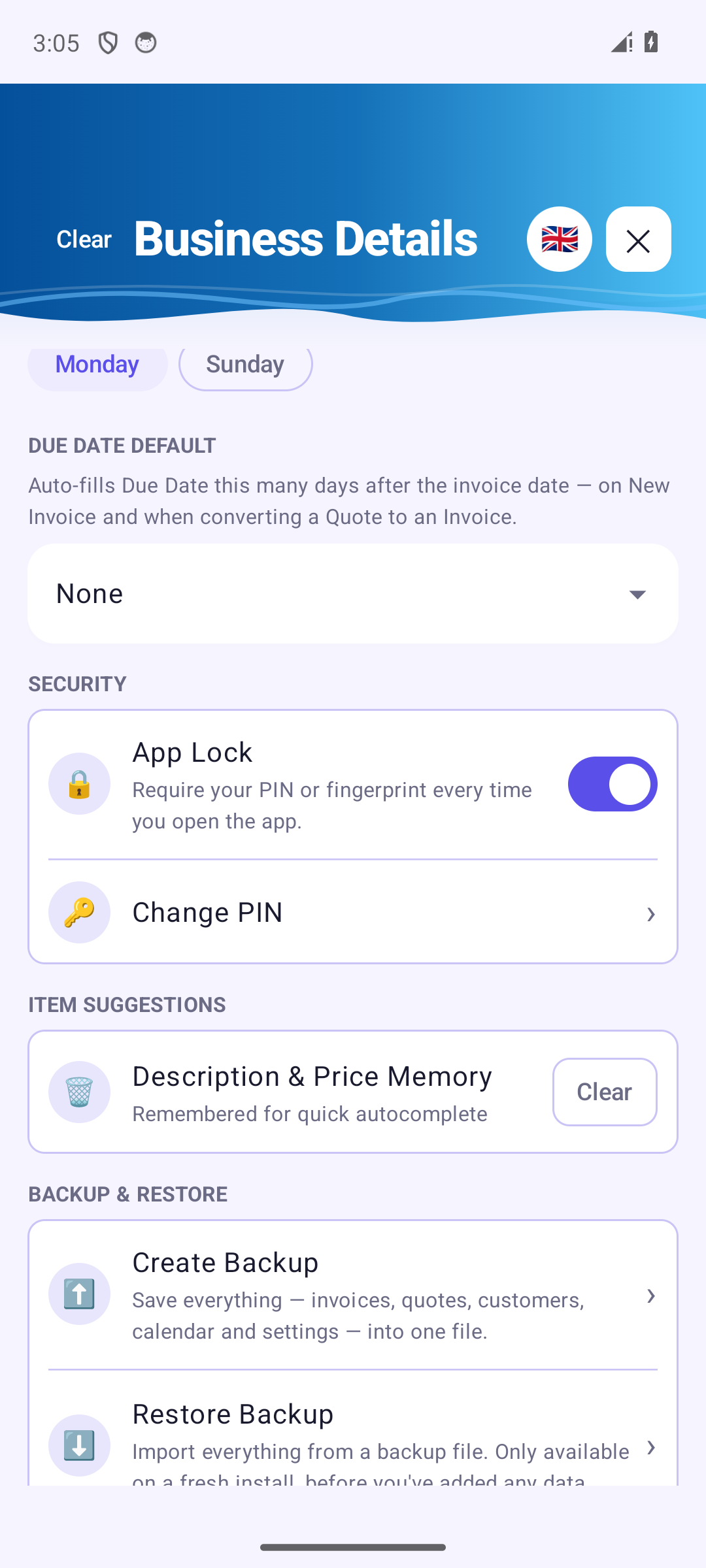 Invoice Cove — Backup & restore