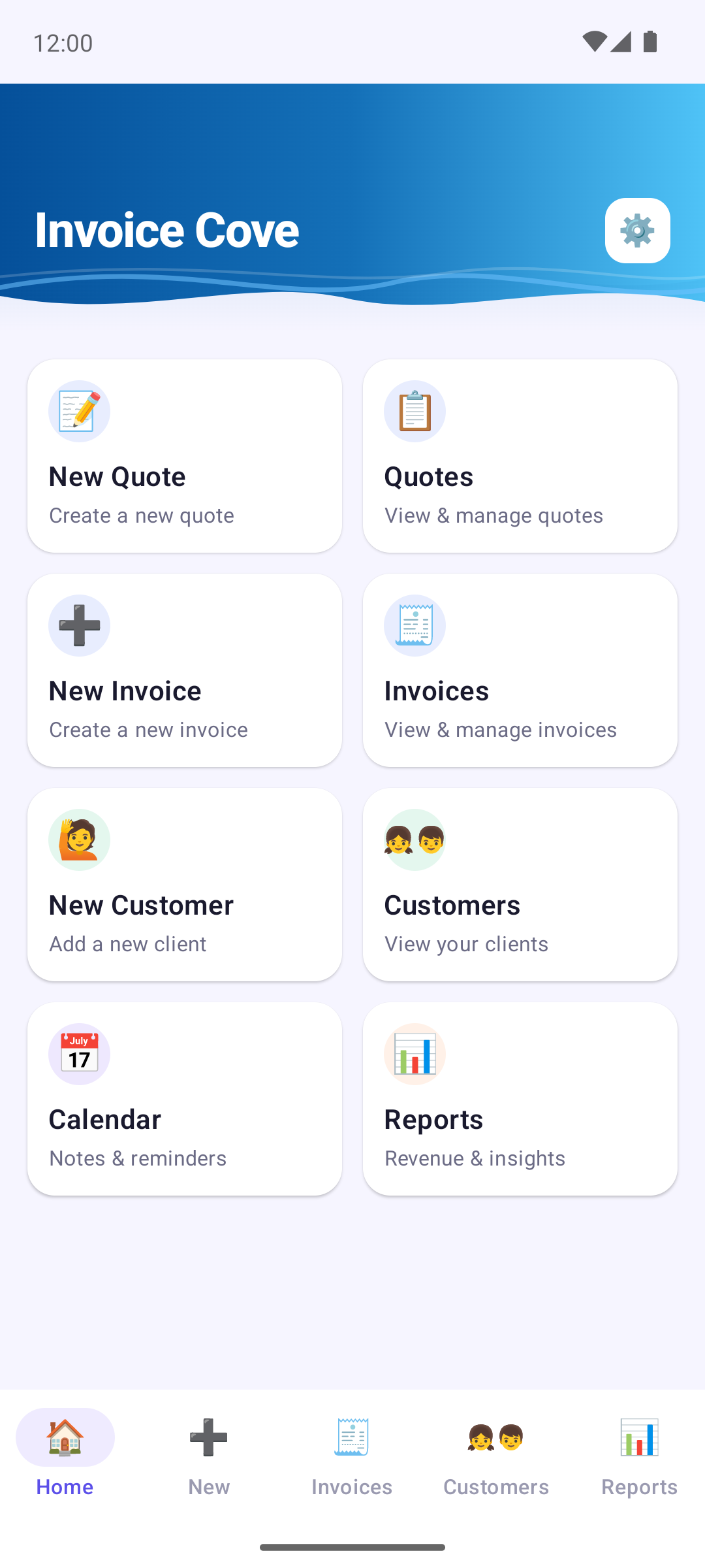 Invoice Cove — Home screen