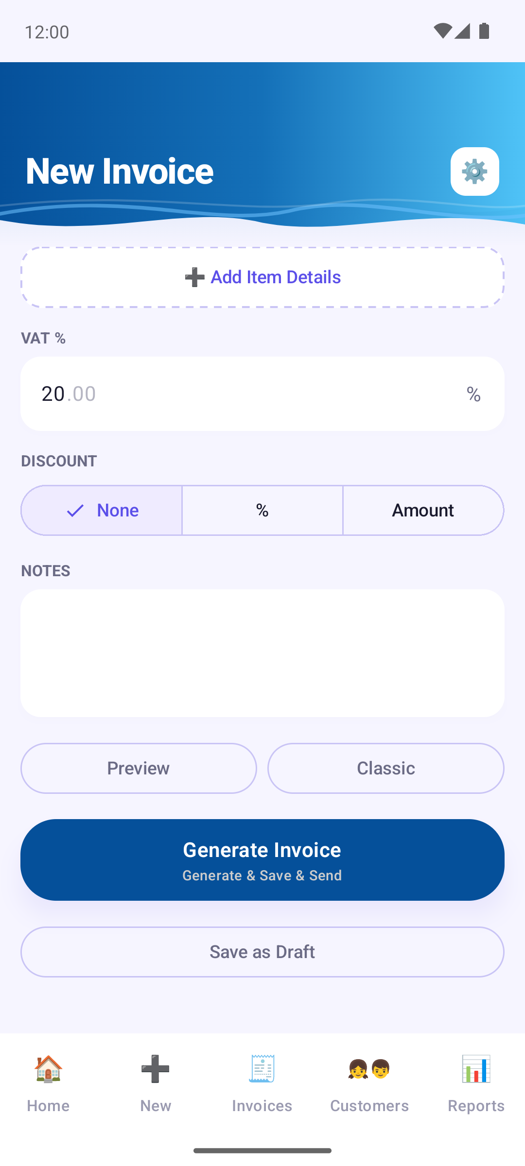 Invoice Cove — Creating an invoice