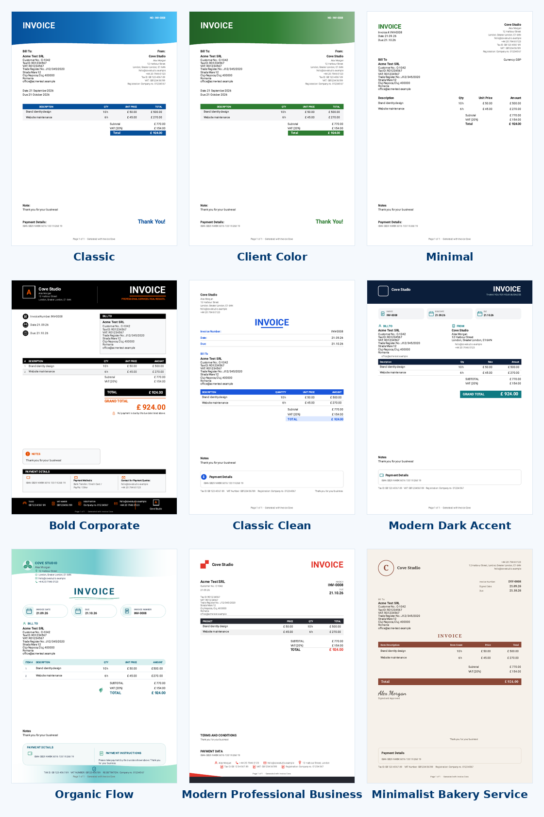 Invoice Cove — PDF templates