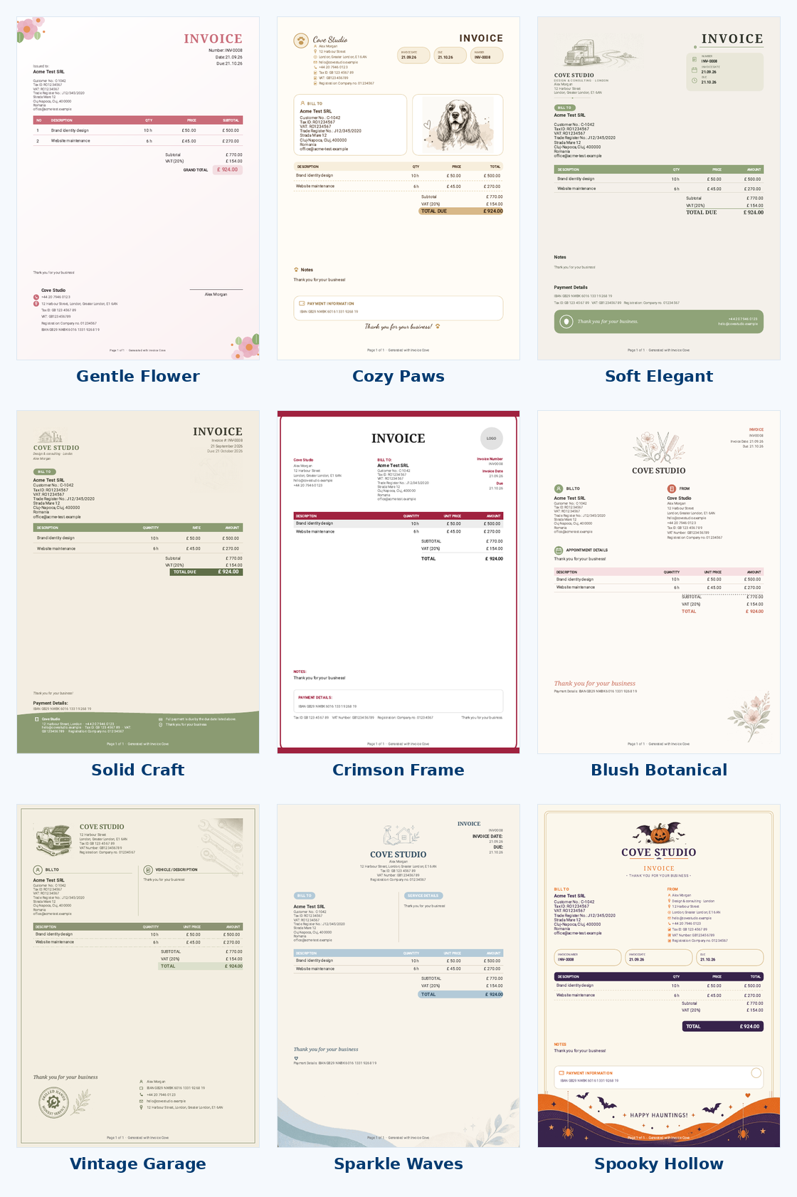 Invoice Cove — PDF templates